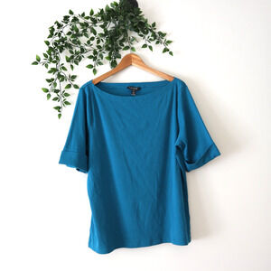 Lauren Ralph Lauren Women's Blue Boatneck Cuffed Short Sleeve Top Size XXL